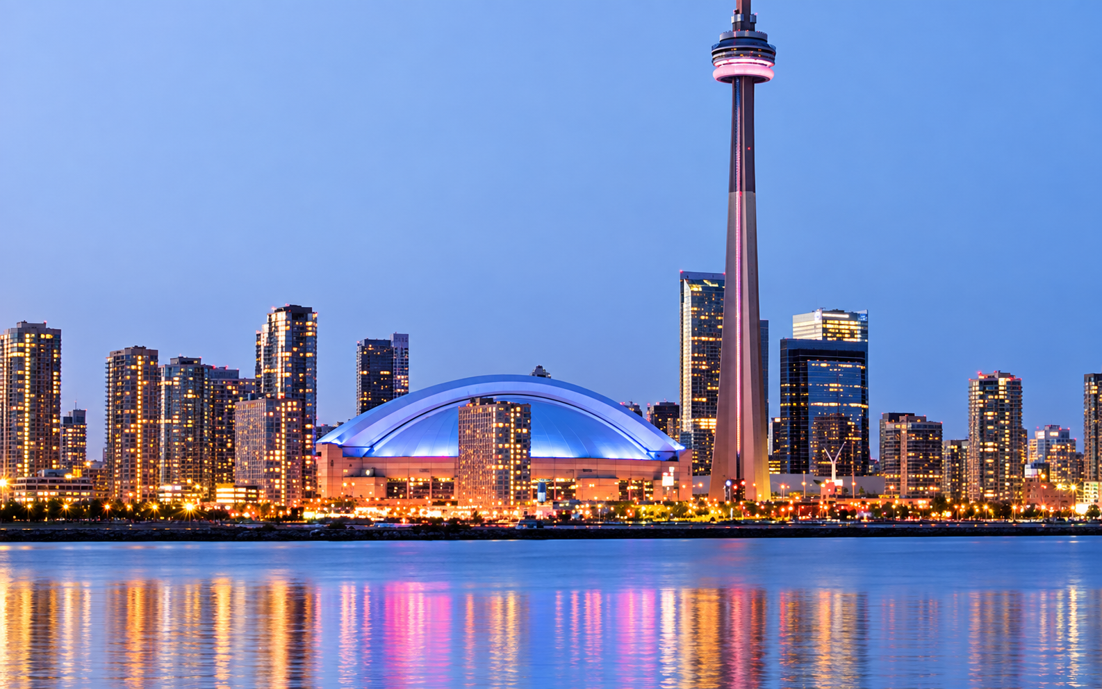 Toronto city skyline at twilight, Canada.
